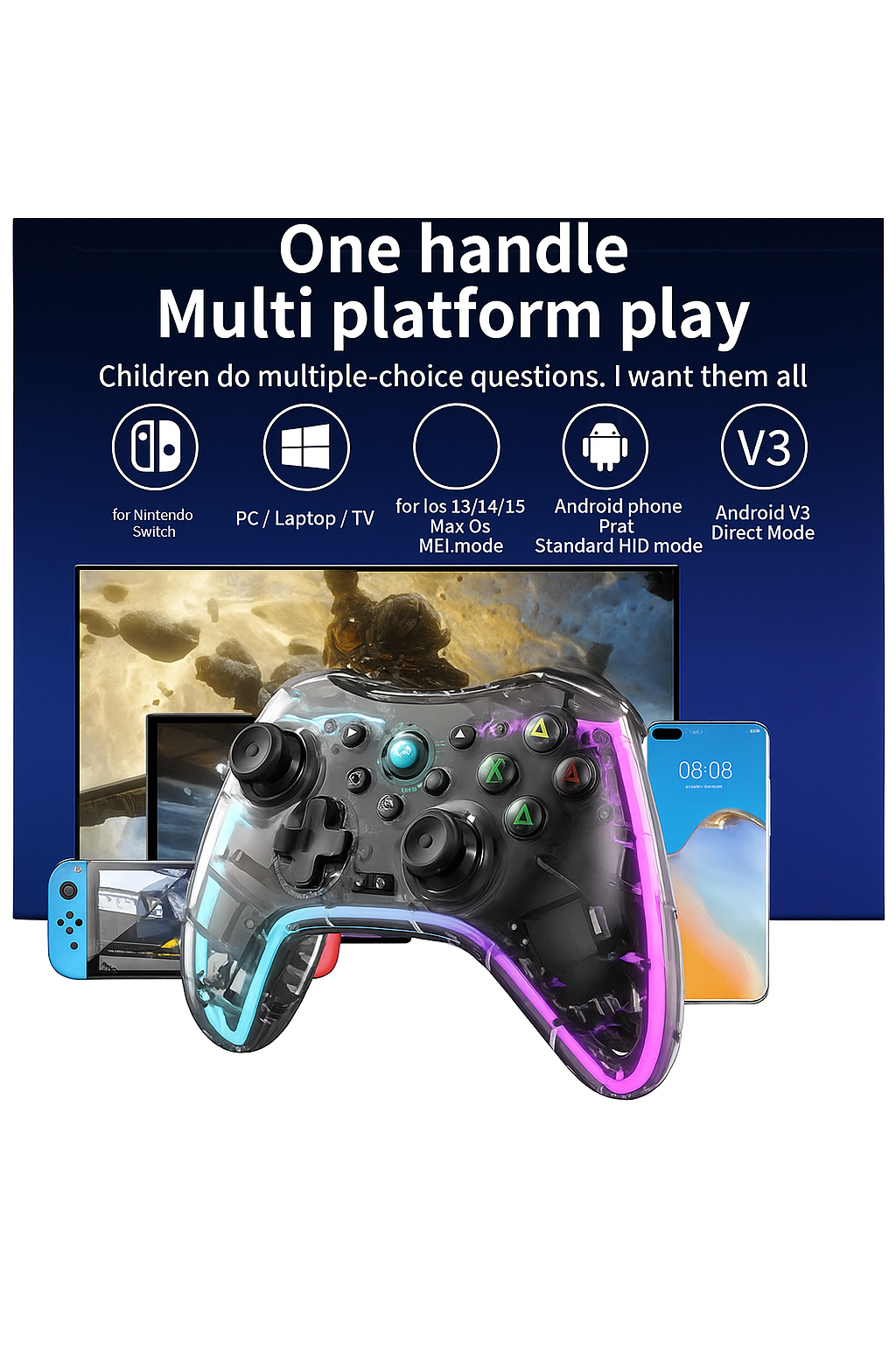 🎮 CONTROL GAMER MULTICONEXIÓN BLUETOOTH CON LUZ RGB 🔥