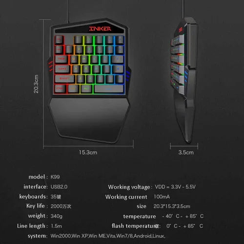 🎮 TECLADO GAMER UNA MANO RETROILUMINADO ⚡